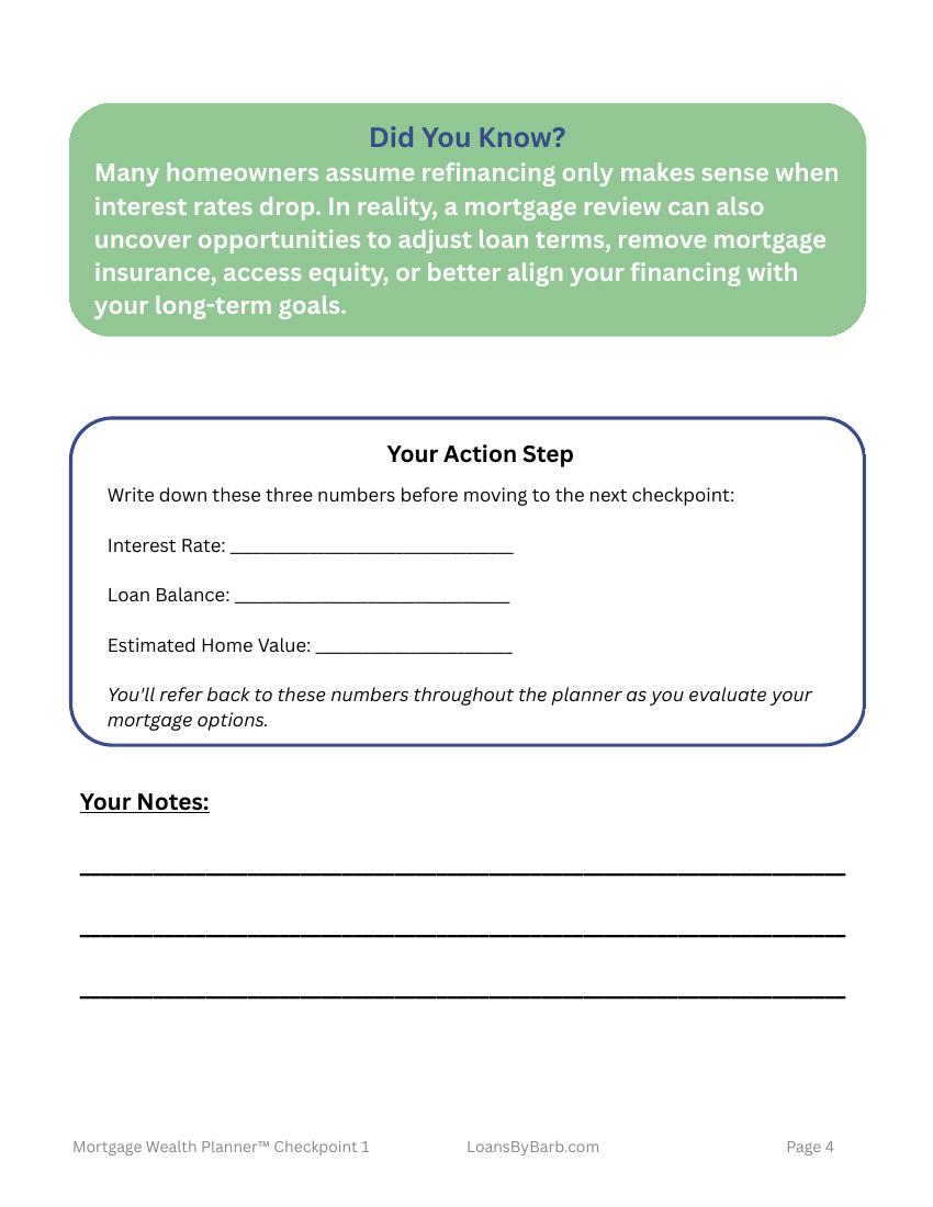 Mortgage Wealth Planner — Action Step Worksheet